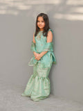 Noor-e-Bahaar – Aqua Katan Silk Shirt with Jamawar Garara For Girls