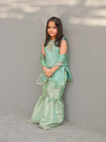 Noor-e-Bahaar Aqua Katan Silk Shirt with Jamawar Garara For Girls