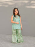 Noor-e-Bahaar – Aqua Katan Silk Shirt with Jamawar Garara For Girls