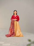 Rang-e-Rasham Red Velvet Kurti with Shimmer Silk Lehenga and Banarsi Jacquard Dupatta For Girls