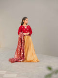 Red Velvet Kurti with Shimmer Silk Lehenga and Banarsi Jacquard Dupatta For Girls