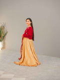 Red Velvet Kurti with Shimmer Silk Lehenga and Banarsi Jacquard Dupatta For Girls