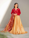 Red Velvet Kurti with Shimmer Silk Lehenga and Banarsi Jacquard Dupatta For Girls