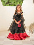 Black Velvet Erha Lehnga Choli with Antique Handwork and Ruffle Dupatta For Girls