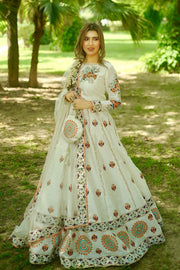 Diya Off-White Raw Silk Lehenga Choli with Net Dupatta For Women
