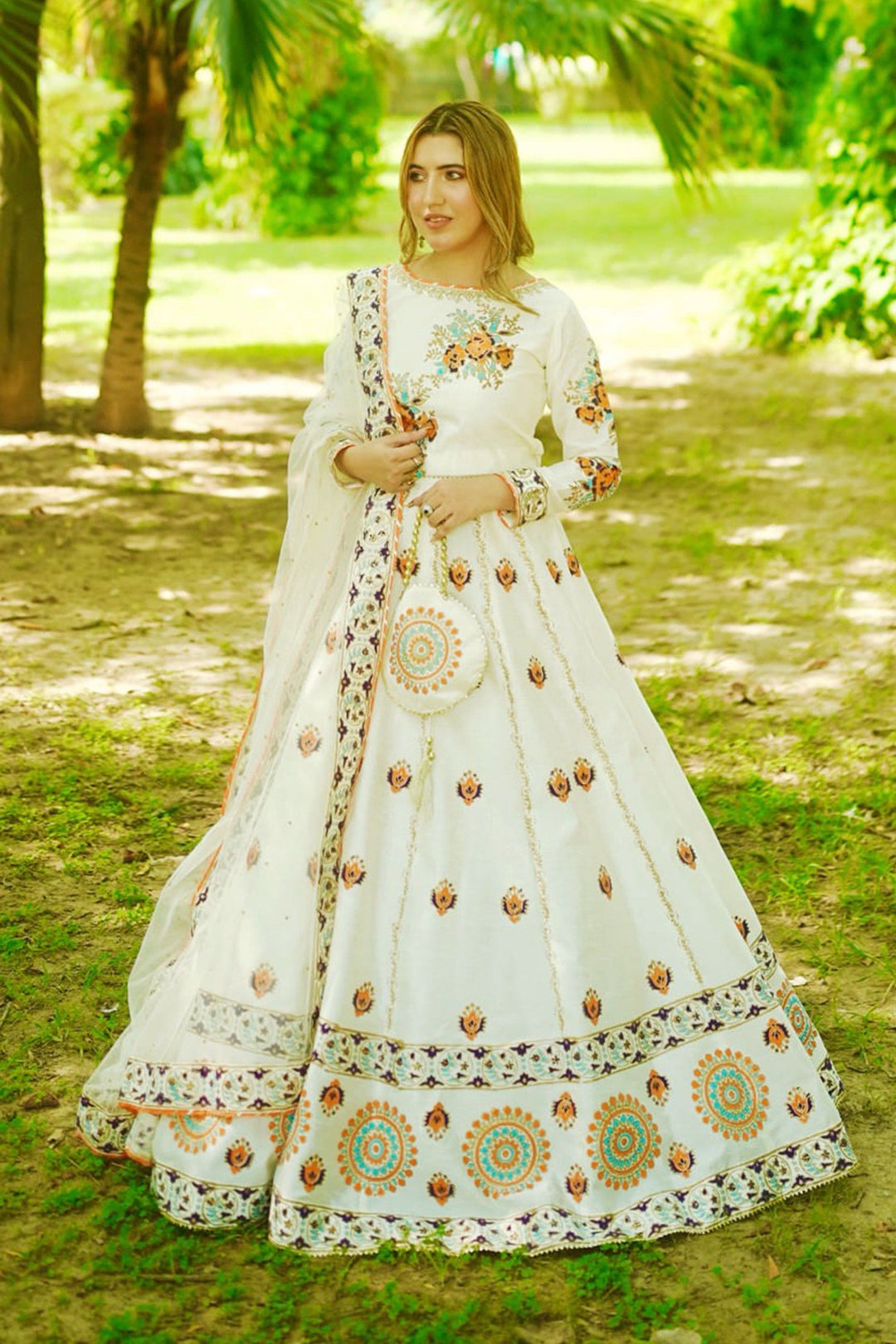 Diya Off-White Raw Silk Lehenga Choli with Net Dupatta For Women