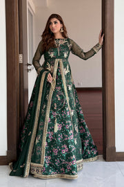 Gul Aimen Forest Green Luxury Silk Maxi with Gown & Dupatta For Women