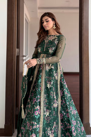 Gul Aimen Forest Green Luxury Silk Maxi with Gown & Dupatta For Women