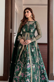 Gul Aimen Forest Green Luxury Silk Maxi with Gown & Dupatta For Women