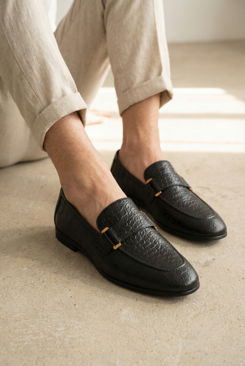 Premium Croc-Printed Leather Loafers for Men