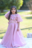 Tea Pink Organza Choli with Matching Lehnga For Girls