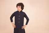 Stylish Deep Blue Blended Suiting Waistcoat Ensemble For Boys