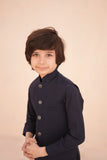 Stylish Deep Blue Blended Suiting Waistcoat Ensemble For Boys