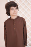 Wood Brown Kurta and Trouser Set For Boys