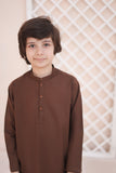 Wood Brown Kurta and Trouser Set For Boys