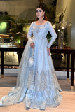 Aafreen – Aimen Sky Blue Wedding Formal Frock with Lehenga & Dupatta For Women