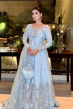 Aafreen – Aimen Sky Blue Wedding Formal Frock with Lehenga & Dupatta For Women