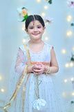 White Elegance – Sequenced Embroidered Net Outfit For Girls