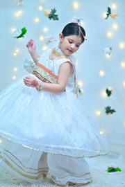White Elegance – Sequenced Embroidered Net Outfit For Girls