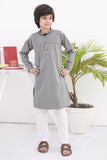 Elegant Pebble Grey Cotton Kurta with Intricate Embellishments For Boys