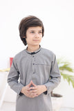 Elegant Pebble Grey Cotton Kurta with Intricate Embellishments For Boys