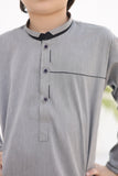 Elegant Pebble Grey Cotton Kurta with Intricate Embellishments For Boys