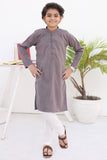 Elegant Grey Cotton Kurta with Intricate Embellishments For Boys