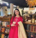 Shocking Pink & Pista Cotton Lawn Kurta with Long Sharara For Women