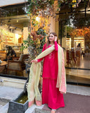 Shocking Pink & Pista Cotton Lawn Kurta with Long Sharara For Women