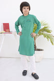 Elegant Pine Green Cotton Kurta with Intricate Embellishments For Boys