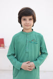 Elegant Pine Green Cotton Kurta with Intricate Embellishments For Boys