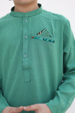 Elegant Pine Green Cotton Kurta with Intricate Embellishments For Boys