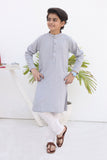 Sophisticated Light Grey Cotton Kurta with Embellished Neckline and Sleeves For Boys