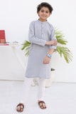 Sophisticated Light Grey Cotton Kurta with Embellished Neckline and Sleeves For Boys