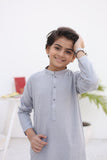 Sophisticated Light Grey Cotton Kurta with Embellished Neckline and Sleeves For Boys