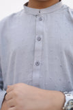 Sophisticated Light Grey Cotton Kurta with Embellished Neckline and Sleeves For Boys