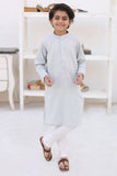 Elegant Cloud Grey Cotton Kurta with Intricate Embellishments For Boys