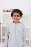 Elegant Cloud Grey Cotton Kurta with Intricate Embellishments For Boys