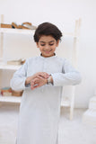 Elegant Cloud Grey Cotton Kurta with Intricate Embellishments For Boys