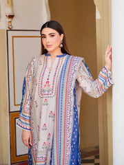 Ivory Beige 3-Piece Printed Suit with Chiffon Dupatta For Women