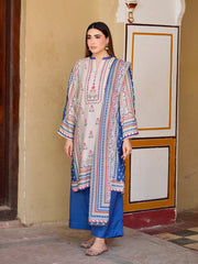 Ivory Beige 3-Piece Printed Suit with Chiffon Dupatta For Women