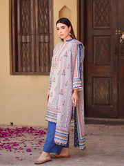 Ivory Beige 3-Piece Printed Suit with Chiffon Dupatta For Women