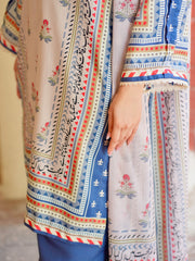 Ivory Beige 3-Piece Printed Suit with Chiffon Dupatta For Women