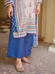 Ivory Beige 3-Piece Printed Suit with Chiffon Dupatta For Women