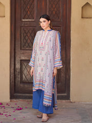Ivory Beige 3-Piece Printed Suit with Chiffon Dupatta For Women