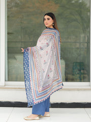 Ivory Beige 3-Piece Printed Suit with Chiffon Dupatta For Women