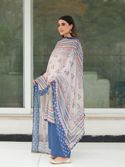 Ivory Beige 3-Piece Printed Suit with Chiffon Dupatta For Women
