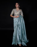 Selene Ice Blue Tissue Silk Saree Set For Women