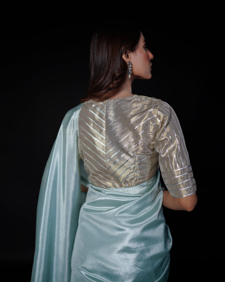 Selene Ice Blue Tissue Silk Saree Set For Women