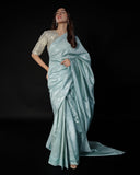 Selene Ice Blue Tissue Silk Saree Set For Women